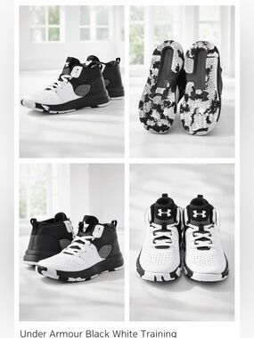Under Armour Lockdown 5 Kids Black and White High-Top Sneakers size 6Y EUC
